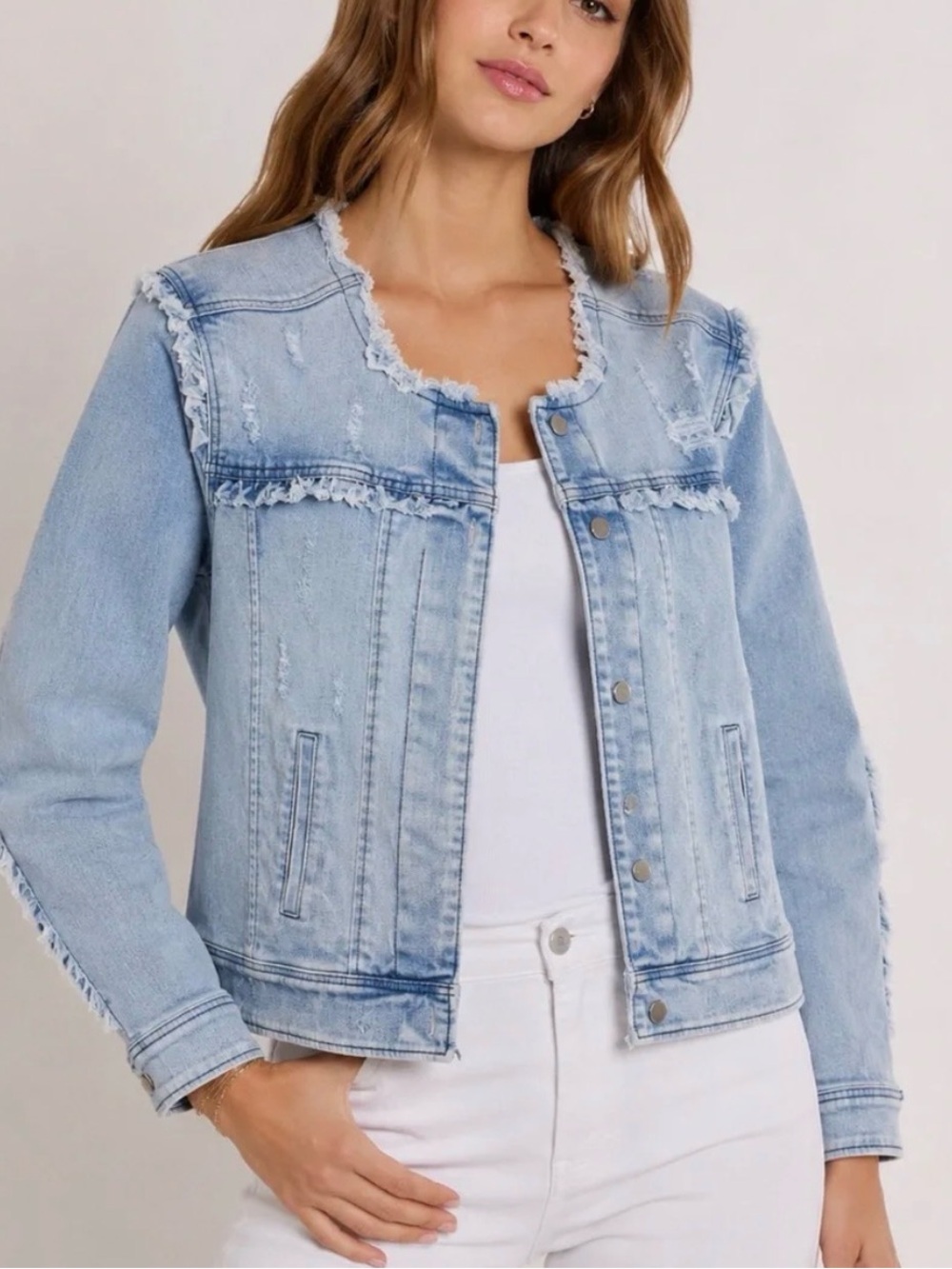 Generation Love Light Blue Frayed Collar Denim Jacket
